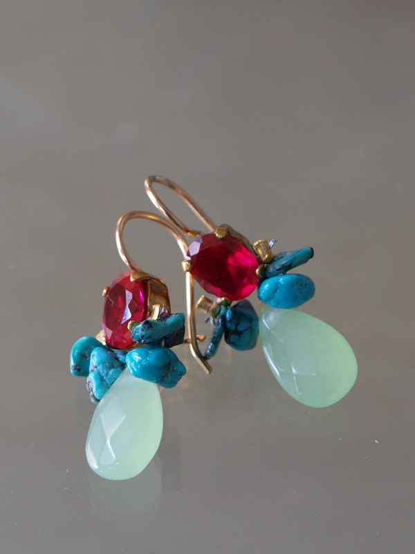 earrings Bee fuchsia and light green crystal